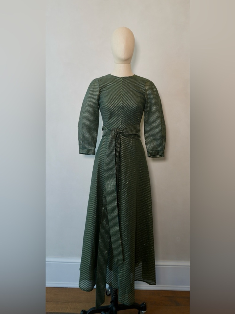 CEFINN Long-Sleeve Olive Green Maxi Dress with Self-Tie Waist
